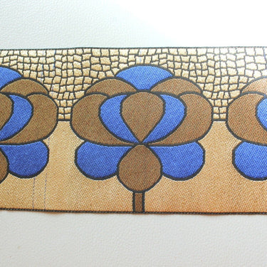 Fabric Trim With Blue, Bronze, Silver And Black Floral Embroidery